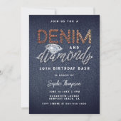 Denim Diamonds Brass Rhinestones Birthday Party Kaart (Voorkant)