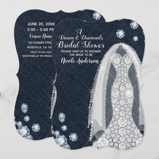 Denim & Diamonds Bruiloft met een moderne, rustiek Kaart (Voorkant / Achterkant)