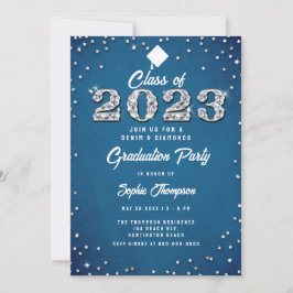 Denim Diamonds Calligraphy Afstudeerfeest 2023 Kaart