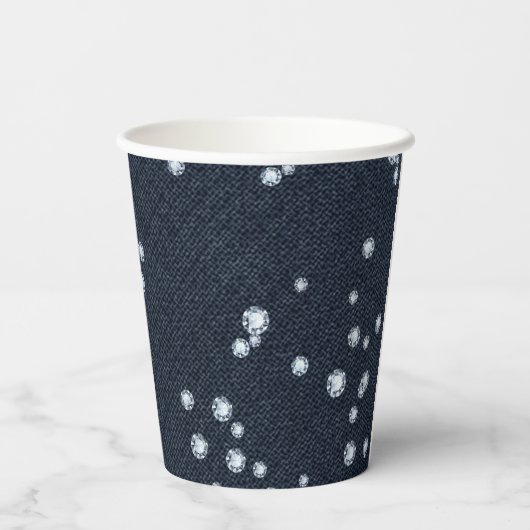 Denim & Diamonds Chic Elegant Birthday Party Papieren Bekers (Achterkant)