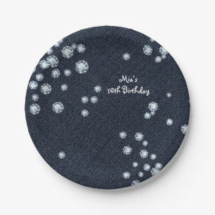 Denim & Diamonds Chic Elegante Bling Feestborden Papieren Bordje