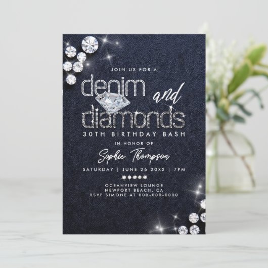 Denim Diamonds Classy Bling 30ste verjaardagsfeest Kaart (Staand voorkant)