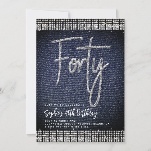 Denim Diamonds Classy Bling 40e verjaardagsfeestje Kaart (Voorkant)