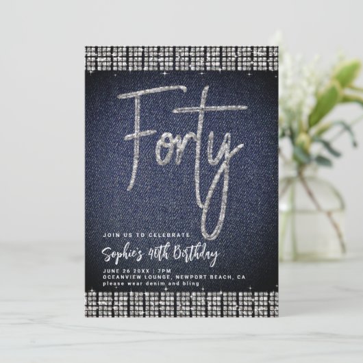 Denim Diamonds Classy Bling 40e verjaardagsfeestje Kaart (Staand voorkant)