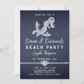 Denim Diamonds Coastal Anchor Beach Birthday Party Kaart (Voorkant)