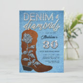 Denim Diamonds Cowgirl Bling Jeans Birthday Party Kaart (Staand voorkant)