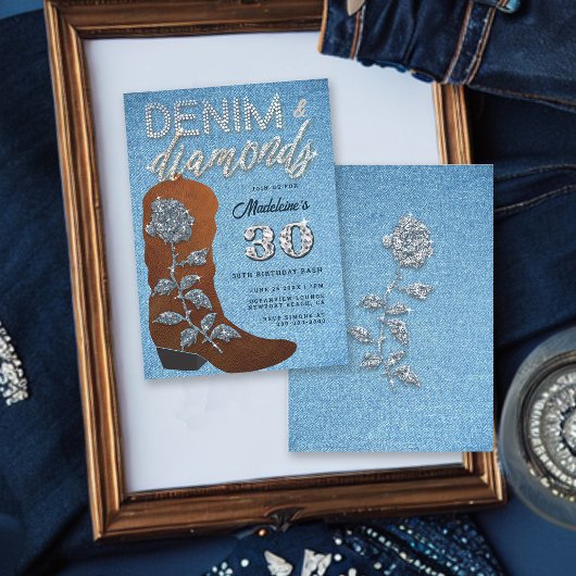 Denim Diamonds Cowgirl Bling Jeans Birthday Party Kaart