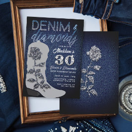 Denim Diamonds Cowgirl Boot Birthday Party Kaart