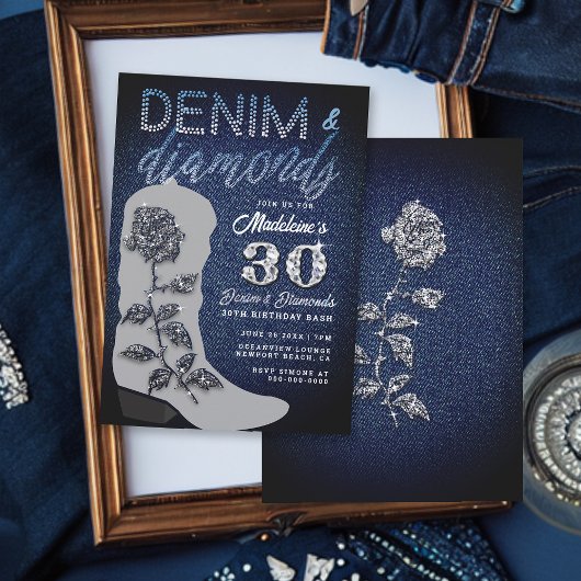 Denim Diamonds Cowgirl Boot Birthday Party Kaart