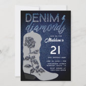 Denim Diamonds Cowgirl Boot Bling 21e verjaardag Kaart (Voorkant)