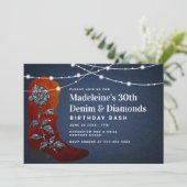 Denim Diamonds Cowgirl Boot Glam 30e Verjaardag Kaart (Staand voorkant)