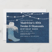 Denim Diamonds Cowgirl Boot Pet Glam 40th Verjaard Kaart (Voorkant)