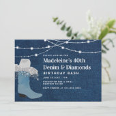 Denim Diamonds Cowgirl Boot Pet Glam 40th Verjaard Kaart (Staand voorkant)