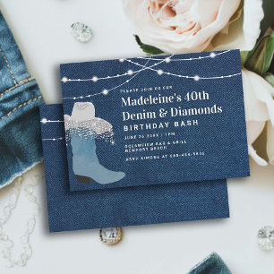 Denim Diamonds Cowgirl Boot Pet Glam 40th Verjaard Kaart