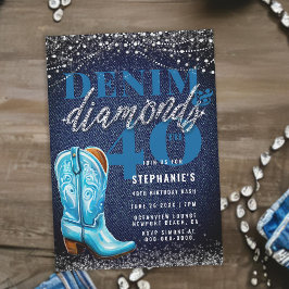 Denim Diamonds Cowgirl Boot Rustiek 40e Verjaardag Kaart
