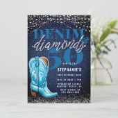 Denim Diamonds Cowgirl Boot Rustiek 50ste Verjaard Kaart (Staand voorkant)