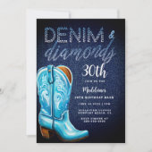 Denim Diamonds Cowgirl Boot Rustiek Verjaardagsfee Kaart (Voorkant)