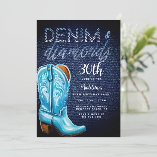 Denim Diamonds Cowgirl Boot Rustiek Verjaardagsfee Kaart (Staand voorkant)
