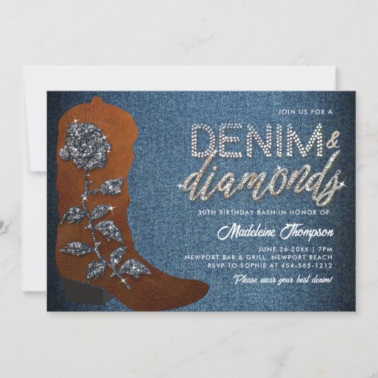 Denim Diamonds Cowgirl Boot Western 30ste Verjaard Kaart (Voorkant)