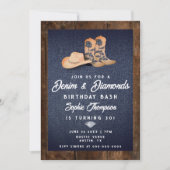 Denim Diamonds Cowgirl Boots Pet Verjaardagsfeestj Kaart (Voorkant)