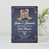 Denim Diamonds Cowgirl Boots Rozen Birthday Party Kaart (Staand voorkant)