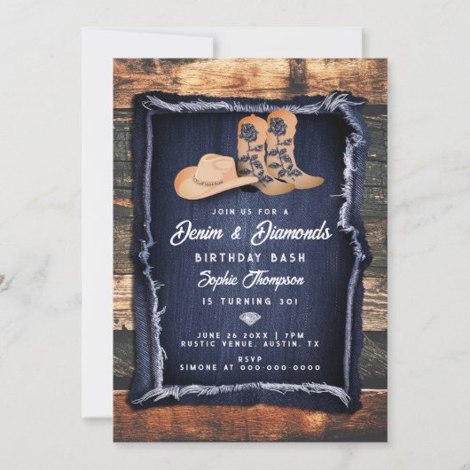 Denim Diamonds Cowgirl Chic Rustiek Verjaardagsfee Kaart (Voorkant)