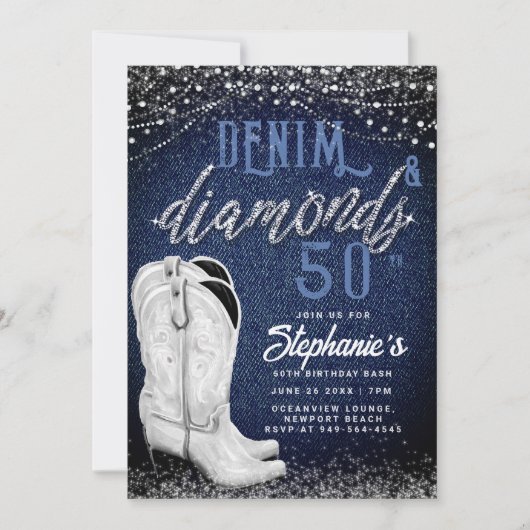 Denim Diamonds Cowgirl Laarzen Land 50ste Verjaard Kaart (Voorkant)