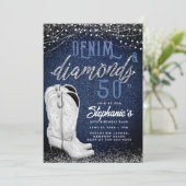 Denim Diamonds Cowgirl Laarzen Land 50ste Verjaard Kaart (Staand voorkant)