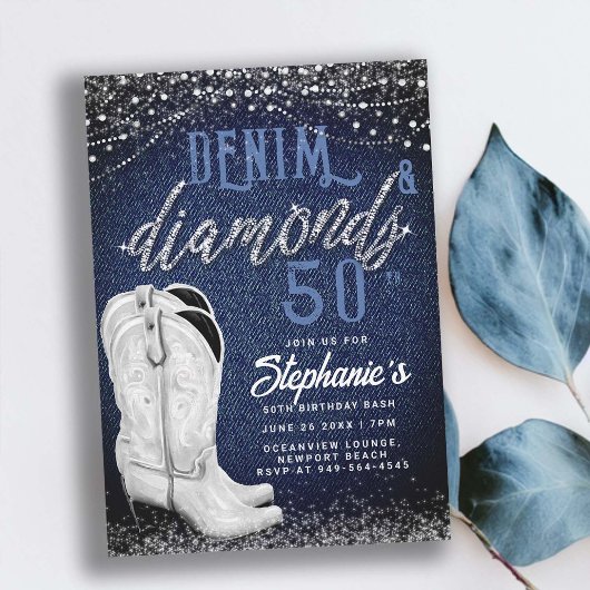 Denim Diamonds Cowgirl Laarzen Land 50ste Verjaard Kaart