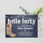 Denim Diamonds Cowgirl Laarzen Rozen 40e Verjaarda Kaart (Staand voorkant)