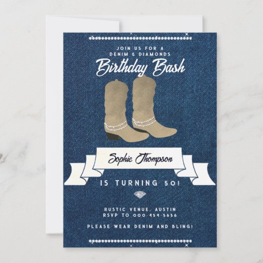 Denim Diamonds Cowgirl Laarzen Rustiek 50ste Verja Kaart (Voorkant)