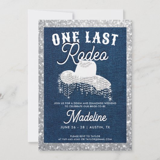 Denim Diamonds Cowgirl Laatste Rodeo Bachelorette Kaart (Voorkant)