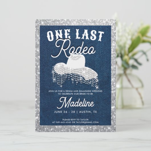 Denim Diamonds Cowgirl Laatste Rodeo Bachelorette Kaart (Staand voorkant)