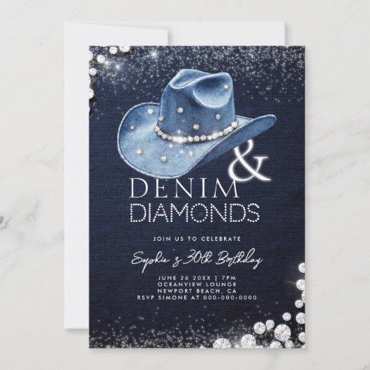 Denim Diamonds Cowgirl Pet Bling 30ste verjaardag Kaart (Voorkant)