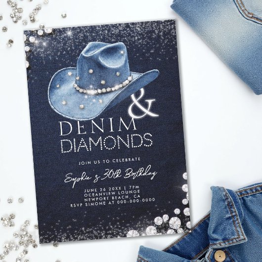Denim Diamonds Cowgirl Pet Bling 30ste verjaardag Kaart