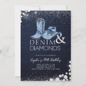 Denim Diamonds Cowgirl Pet Laarzen 30ste Verjaarda Kaart (Voorkant)