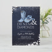 Denim Diamonds Cowgirl Pet Laarzen 30ste Verjaarda Kaart (Staand voorkant)