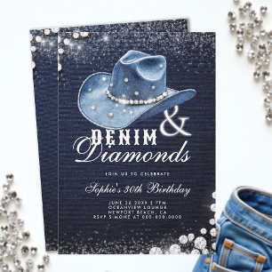 Denim Diamonds Cowgirl Pet Script 30ste Verjaardag Kaart
