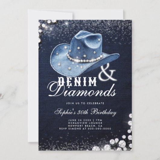 Denim Diamonds Cowgirl Pet Script 30ste Verjaardag Kaart (Voorkant)