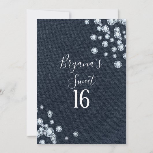 Denim & Diamonds Denim Verjaardag Sweet 16 Feestje Kaart (Achterkant)