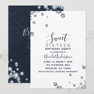 Denim & Diamonds Denim Verjaardagsfeest Sweet 16 F Kaart