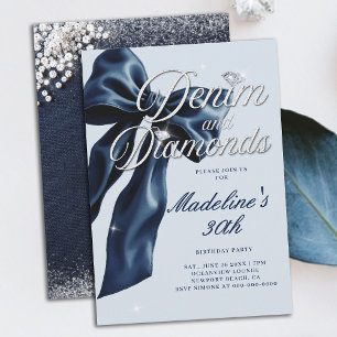 Denim Diamonds Donkere Blauwe Strik 30e Verjaardag Kaart