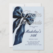 Denim Diamonds Donkere Blauwe Strik 30e Verjaardag Kaart (Voorkant)
