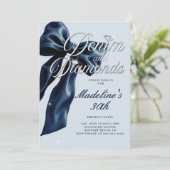Denim Diamonds Donkere Blauwe Strik 30e Verjaardag Kaart (Staand voorkant)