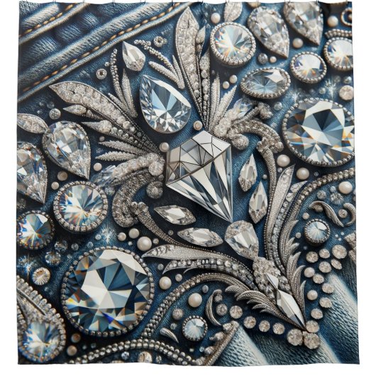 Denim & Diamonds Edelsteen Bling Jean Douchegordijn (Voorkant)