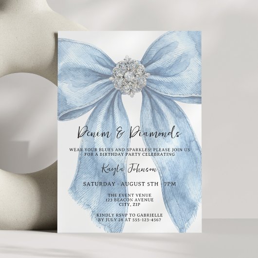 Denim Diamonds Elegant Blue Watercolor Bow Kaart