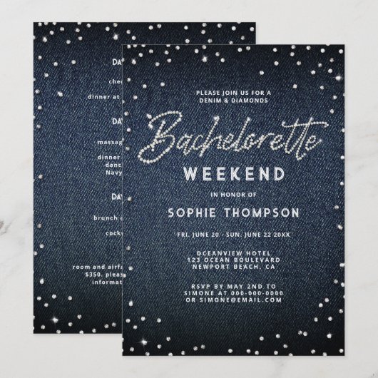 Denim Diamonds Elegant Classy Bachelorette Weekend Kaart (Voorkant / Achterkant)