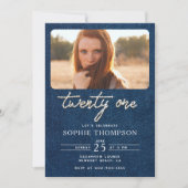 Denim Diamonds Elegant Modern 21st Verjaardag Foto Kaart (Voorkant)