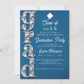 Denim Diamonds Elegant Script Graduparty Kaart (Voorkant)