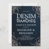 Denim Diamonds Elegante Blauwe Rustieke Koppel Bru Kaart (Voorkant)